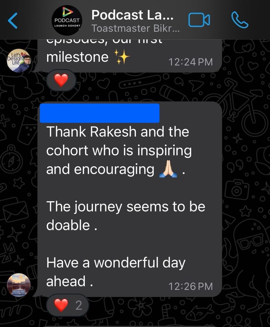 WhatsApp message from a participant 1