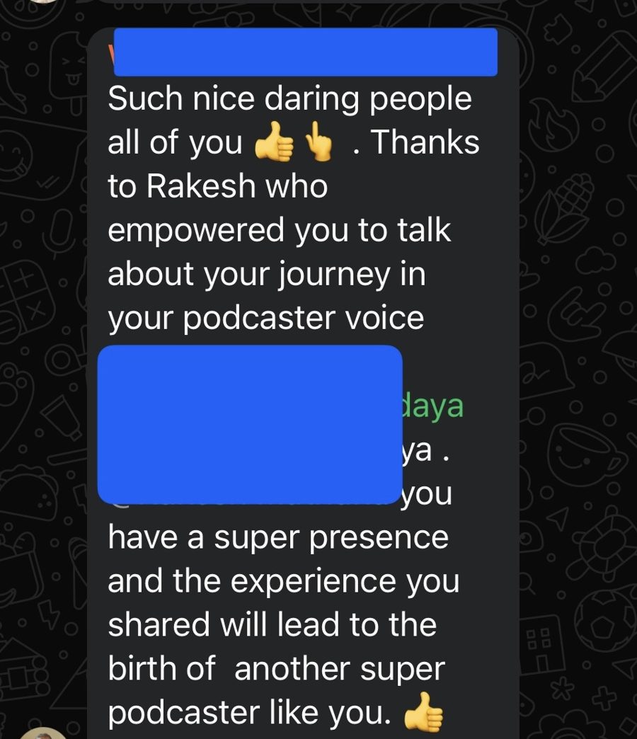 WhatsApp message from a participant 7